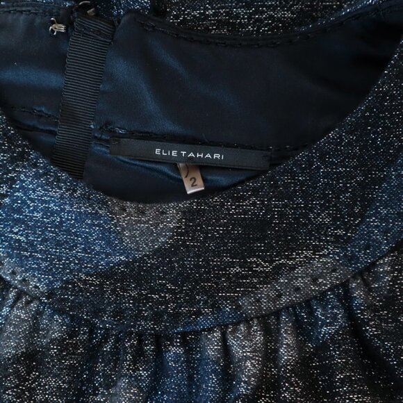 Elie Tahari Briggite Metallic Shimmer Print Blue Gray Black Knit Shift Dress 2 - Picture 5 of 5